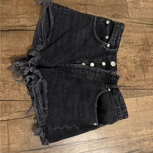 Zara Charcoal Frayed Jean Shorts